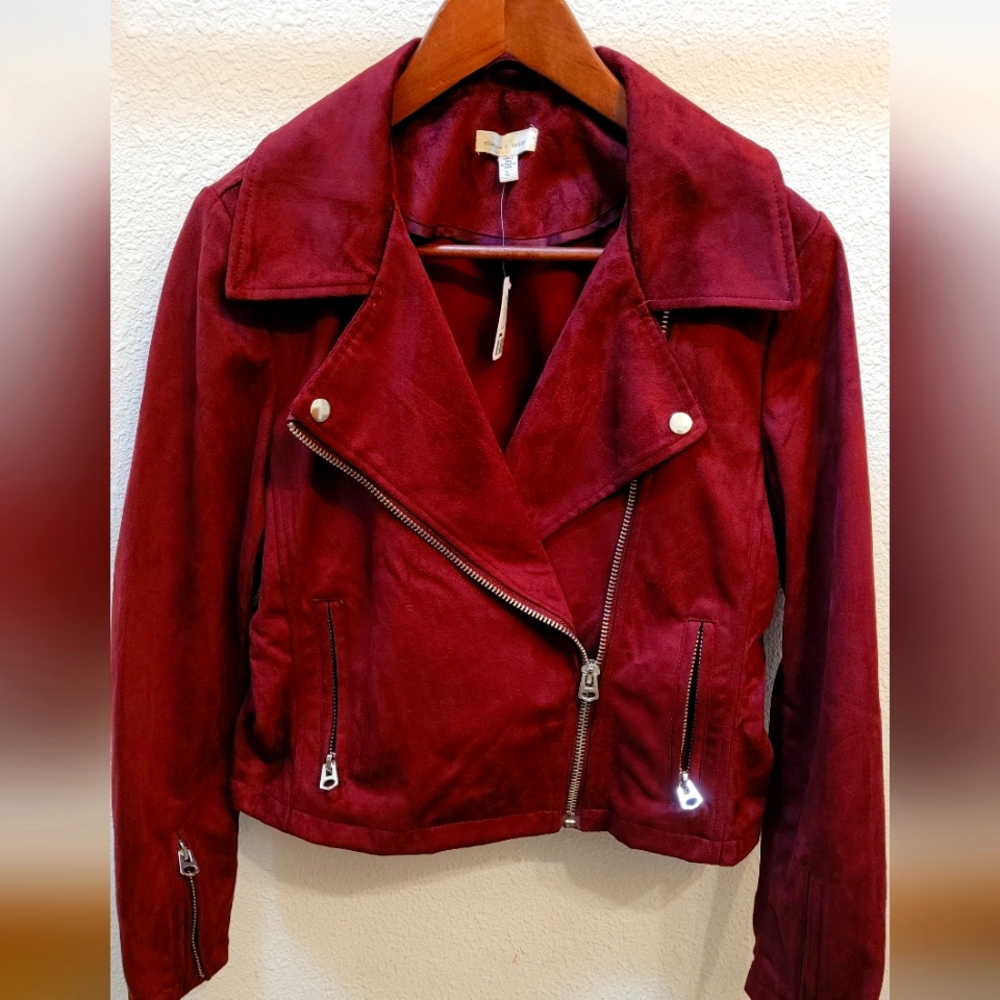 Moto burgundy suede jacket